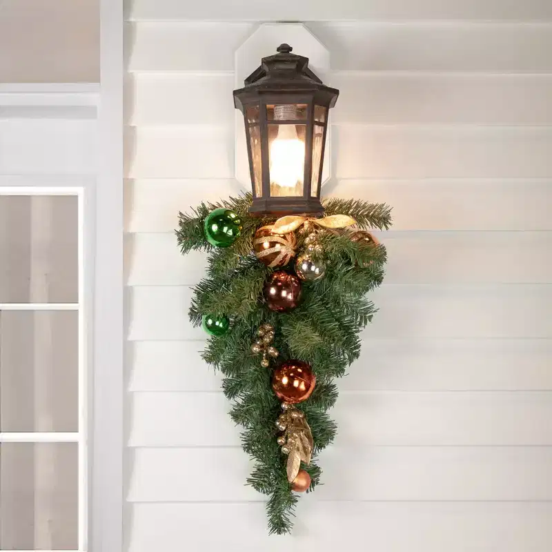 Northlight Pine Foliage with Ornaments Artificial Christmas Teardrop Swag - 30 - Unlit