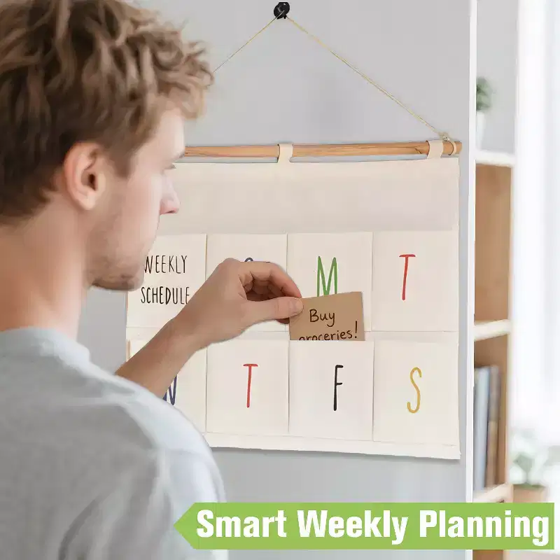 Garnen Wall organizer, Wall Pocket Weekly Planner, Wall Storage Organizer, 8 Pockets Hanging for To-Do List Pocket Chart Daily Schedule Planner, White