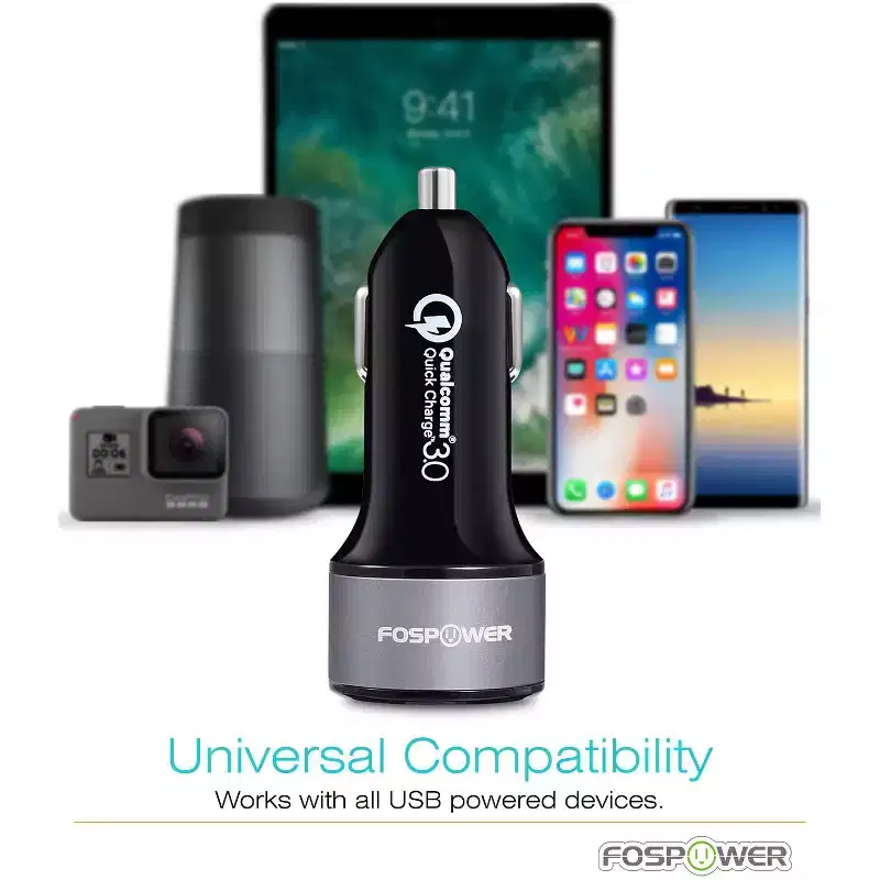 FosPower QC 3.0 USB Car Charger For iPhone 16 Pro Max Plus, 36W USB Car Adapter, Dual Port Quick Charge Fast Port For iPhone 15 14, [UL Listed]