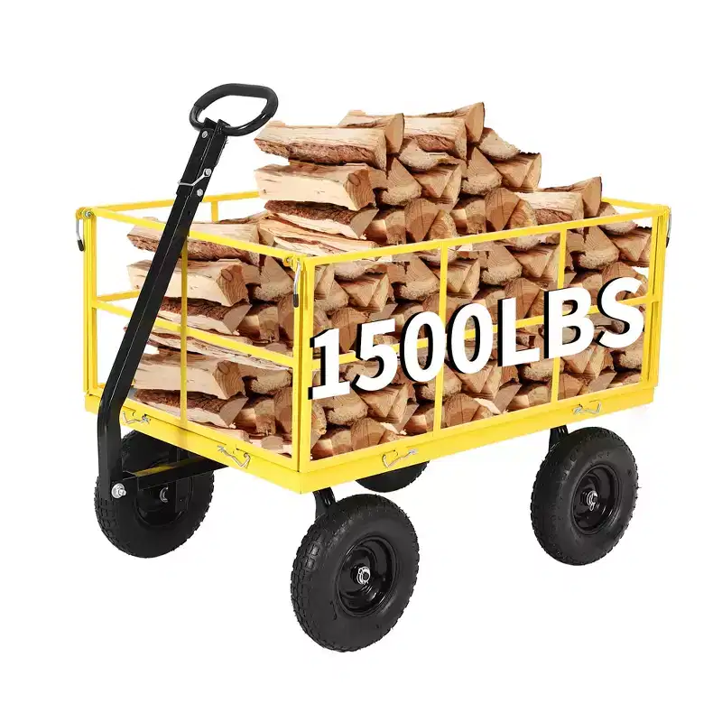 1400 Lbs Steel Garden Cart Heavy Duty 2-in-1 Yard Wagon with Removable Mesh Sides 13 All Terrain Tires & 180 Handle