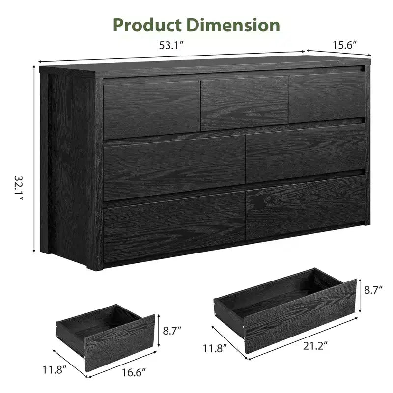 53 8-Drawer Waterproof-Top Dresser, Anti-Tip Kit, Smooth Rails, Slim 15.6 Deep, Farmhouse Storage for Living Room, Hallway Entryway