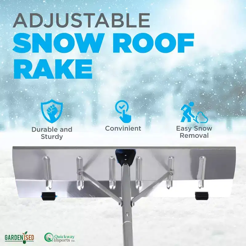 Gardenised Snow Rake Shovel | Aluminum Snow & Leaf Removal Tool & Pusher Scraper with 26 Rolling Blade, 5-21 Telescoping Extendable Handle