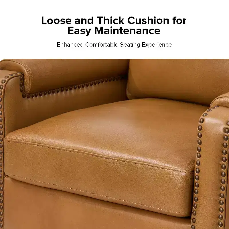 Hellmuth Genuine Leather Armchair with Removable Cushion and Nailhead Trims | HULALA HOME