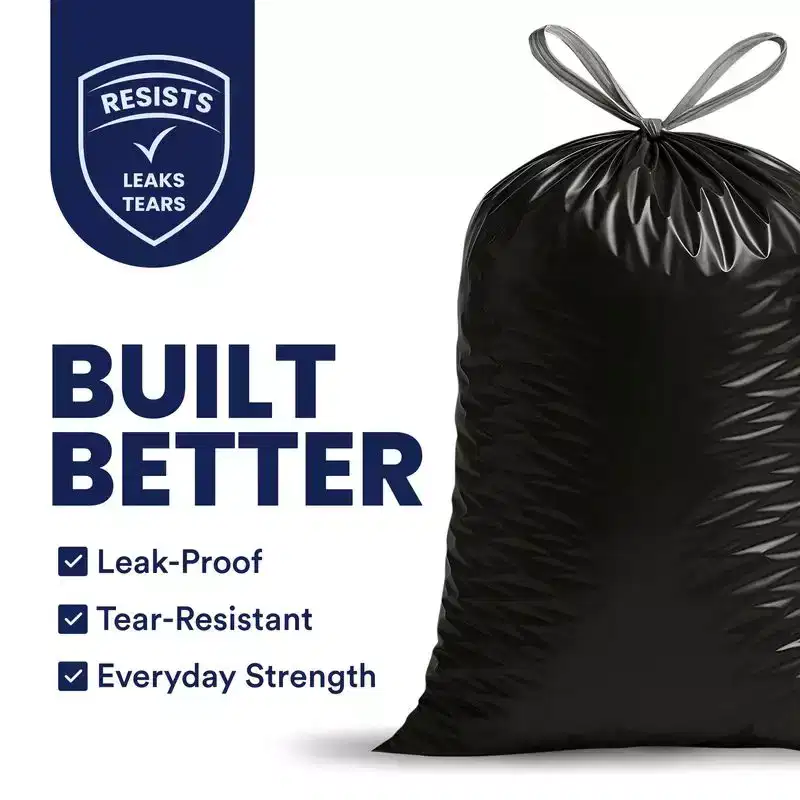 Plasticplace Drawstring Trash Bags, 13 Gallon, Black, 1.2 Mil, 24'' x 31'' (200 Count)