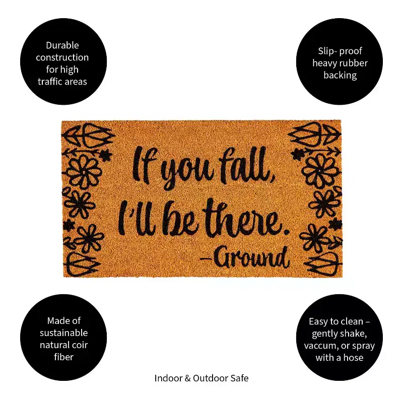 Evergreen Flag Funny Welcome Mat Coir Doormat | 28 x 16 Front Door Mat Outdoor Entrance | No Slip Door Rugs Entryway Indoor | If You Fall