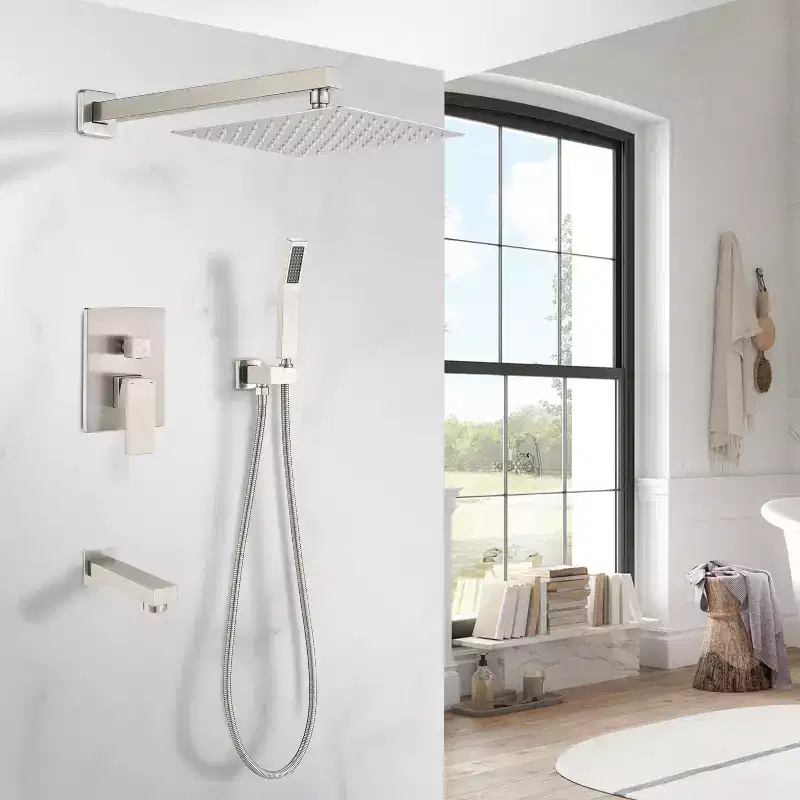 PROOX 2-Handle 3-Spray Wall Mount Tub and Shower Faucet with 10 Rain Shower Head