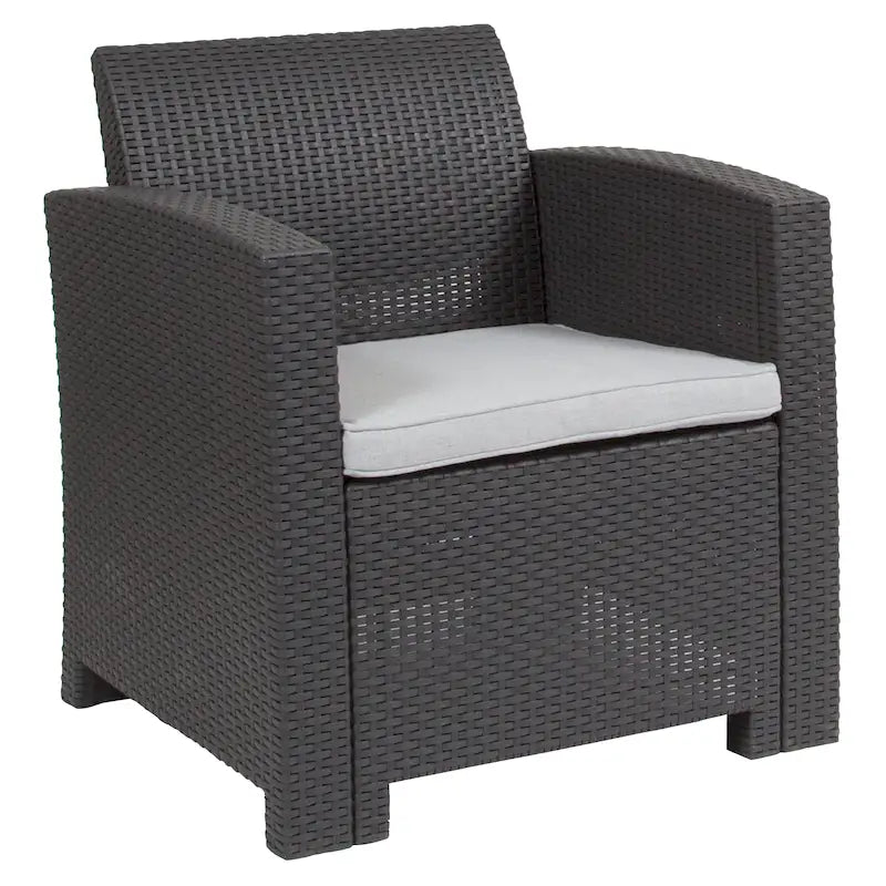 Faux Rattan Chair with All-Weather Cushion