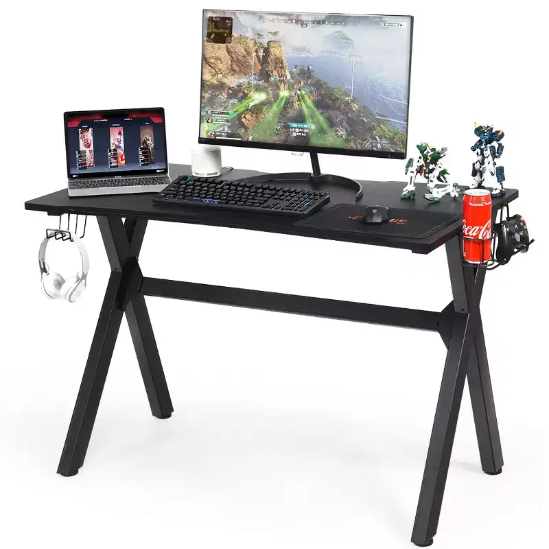 Gaming Desk with Cup Holder, Headphone Hook and Controller Stands – 48.5