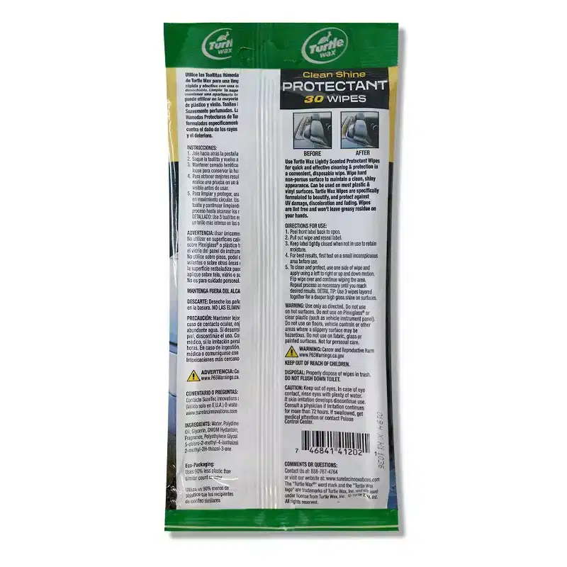 Turtle Wax 30ct Protectant Auto Wipes Pouch: Car Cleaning Wipes, Prevents Fading & Discoloration, Floral Elderflower Scent