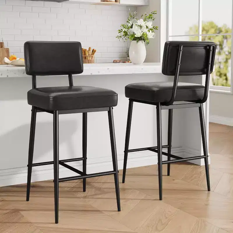 Bar Stools Set of 2, Backrest, Heavy Duty 400LBS Capacity, Metal Legs, Modern Upholstered Barstool Chairs, for Kitchen Island, Counter, Home Decor