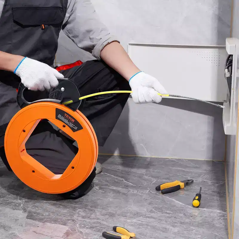 VEVOR Fish Tape, 200 ft, 3/16-inch, Fiberglass Wire Puller with Optimized Housing and Handle, Easy-to-Use Cable Puller Tool, Orange