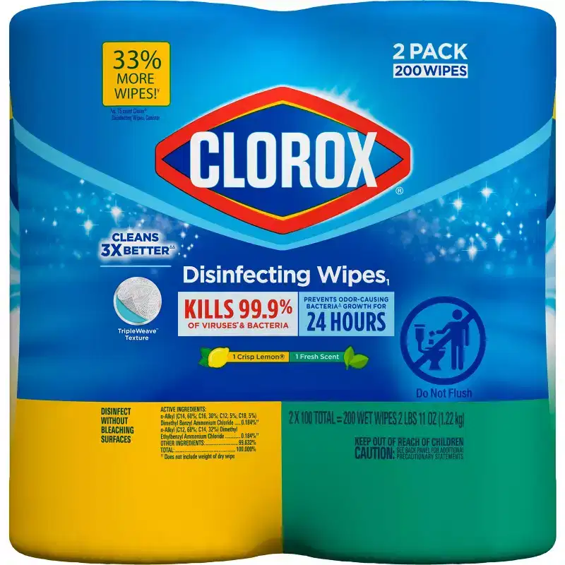 Clorox Lemon Disinfecting Wipes - 200ct/2pk: Plastic Jug, Multi-Surface, All-Purpose Cleaners, Ammonia-Free