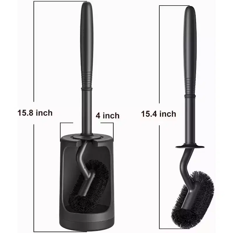 HAMITOR Toilet Bowl Brush Holder Set: Curved Design with Holder for Deep Cleaning Under Rim - Compact Hidden Scrubber for Small Space