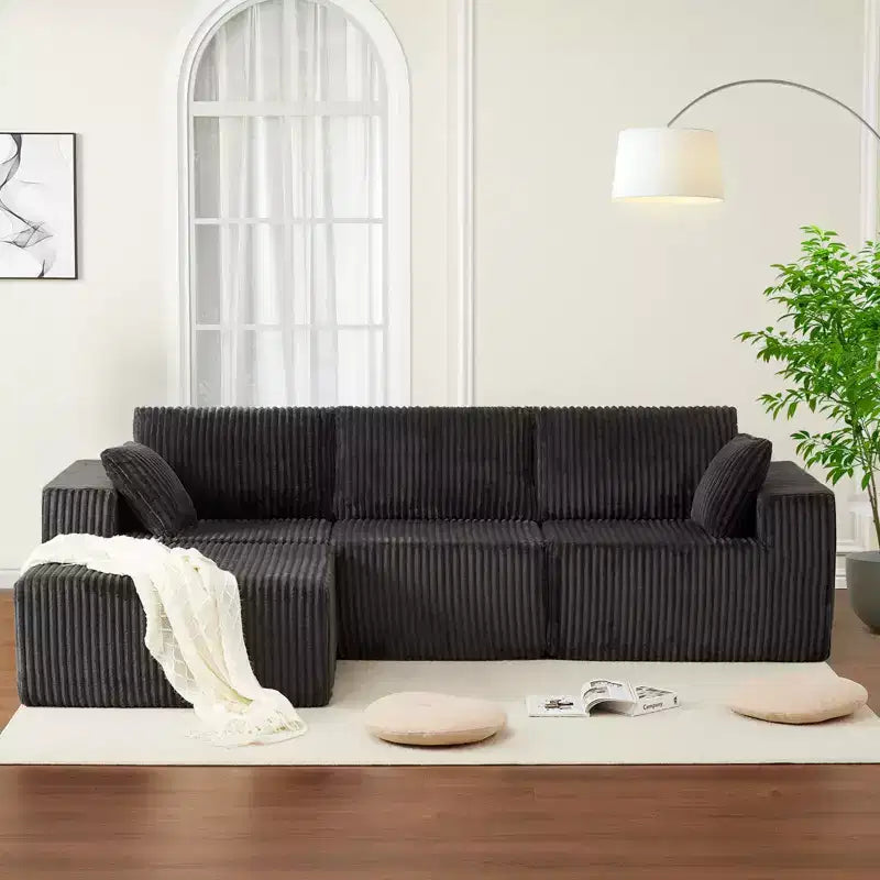 108 Modular Sectional Sofa  Cloud-Like Corduroy L-Shaped Couch with Movable Ottoman, No Assembly, 1200 lbs Capacity - Gray