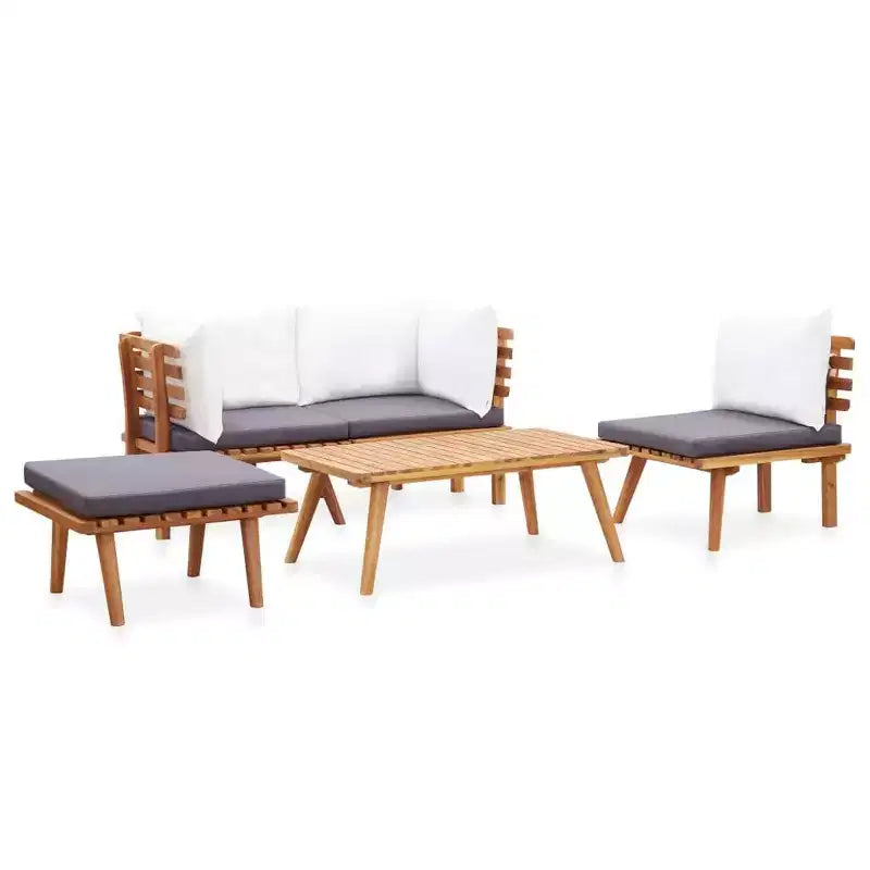 vidaXL 5-Piece Patio Lounge Set - Solid Acacia Wood - Removable and Washable Cushions - Self-Assembly - Perfect for Garden, Terrace or Patio
