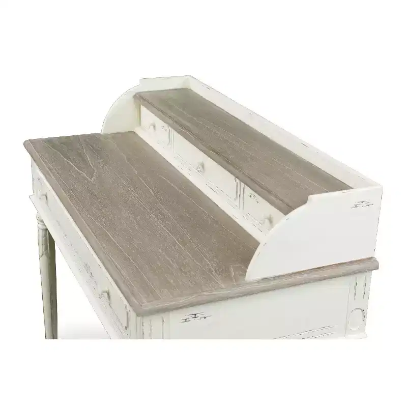 Anjou Traditional French Accent Writing Desk White/Light Brown - Baxton Studio: 4 Drawers, Mindi-Wood Top, Home Office Furniture