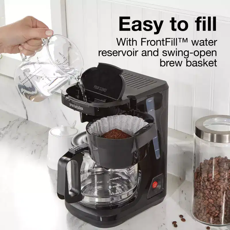 Proctor Silex 12 Cup Front Fill Compact Programmable Coffee Maker - 43685PS: Drip Coffee Machine, Black, 900W, Dishwasher-Safe