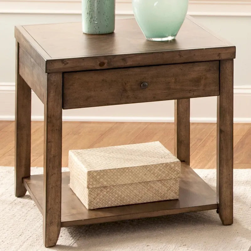 Brown cedar wood living room side table