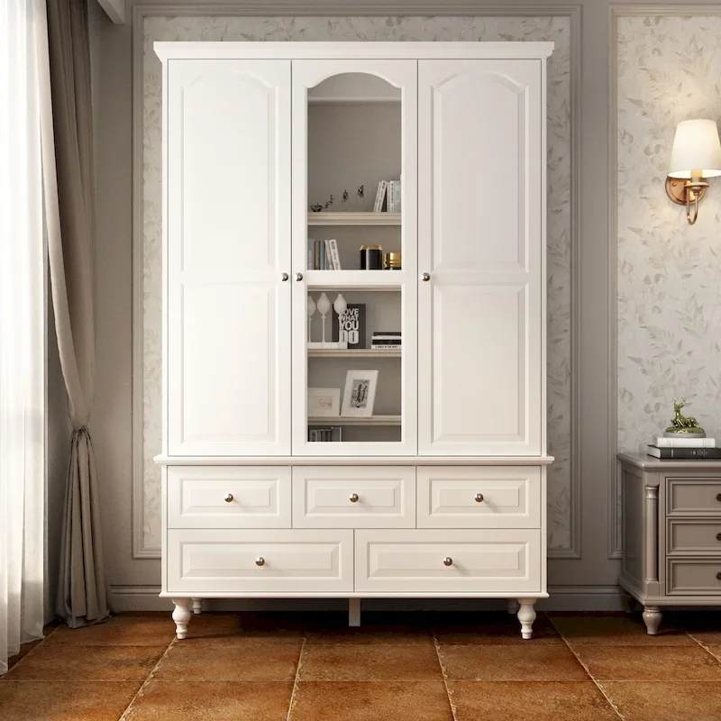 70.9H Lacquered Wardrobe Armoires Wooden Closet with Mirror Door