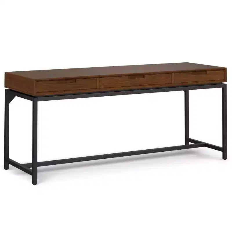 WyndenHall Devlin Mid-Century Solid Wood Writing Desk with Drawers Walnut Veneer