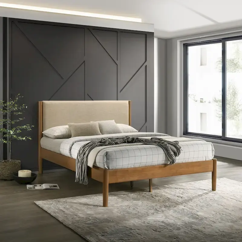 Platform Bed, Light Walnut, Queen