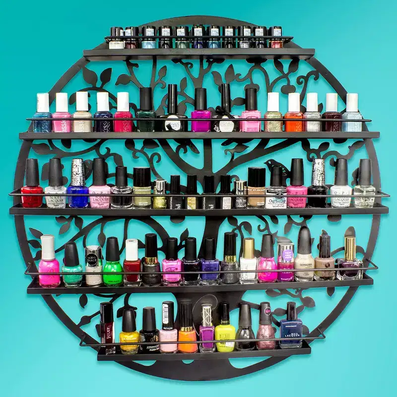Sorbus Wall Mounted 5 Tier Nail Polish Rack Holder - Tree Silhouette Round Metal Salon Wall Art Display