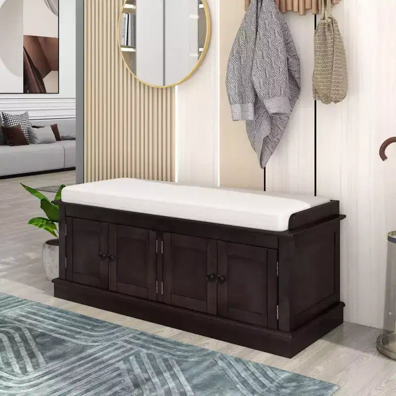 TUYOHW 43 Modern Storage Bench with 4 Doors Upholstered Shoe Storage Bench with Adjustable Shelves Entryway Bench for Living Room, Hallway