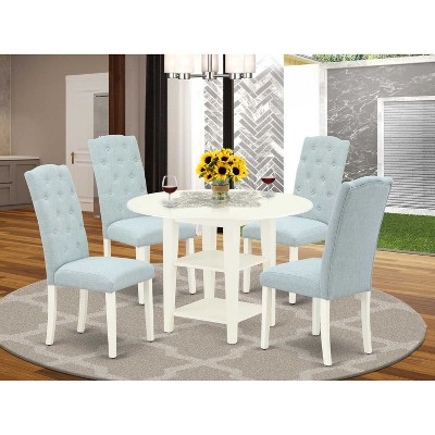 HomeStock 5-Pc Linen White Finish Solid Wood Top - Round Dining Room Set with Dropleaf - Seats 4