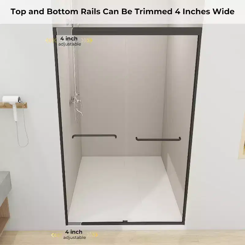 Zevemomo 44-48Wx72H Double Sliding Shower Door,with1/4 (6mm)Thick Clear Tempered Glass,Silent Soft-Close Shatterproof, Stainless Steel Handle,Black