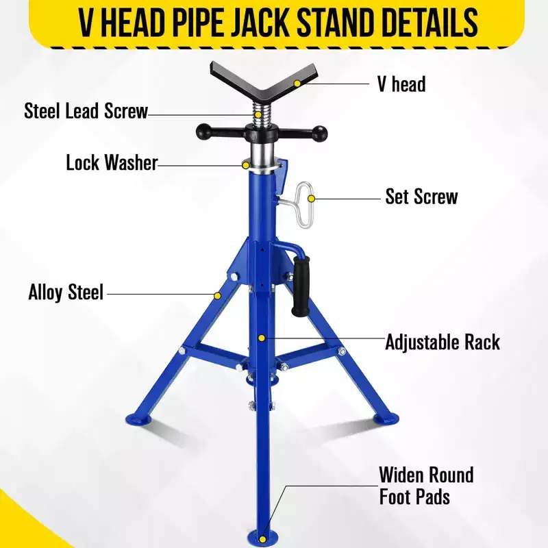 2500 LB Heavy Duty Pipe Stand, Pipe Jack Stand, Head Jack Stand with Portable Folding Legs, 28-52 in Height Adjustable 1/8 in-12 in Capacity
