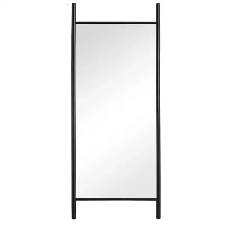 HomeRoots 71 Black Solid Wood Ladder Leaning Framed Full Length Mirror