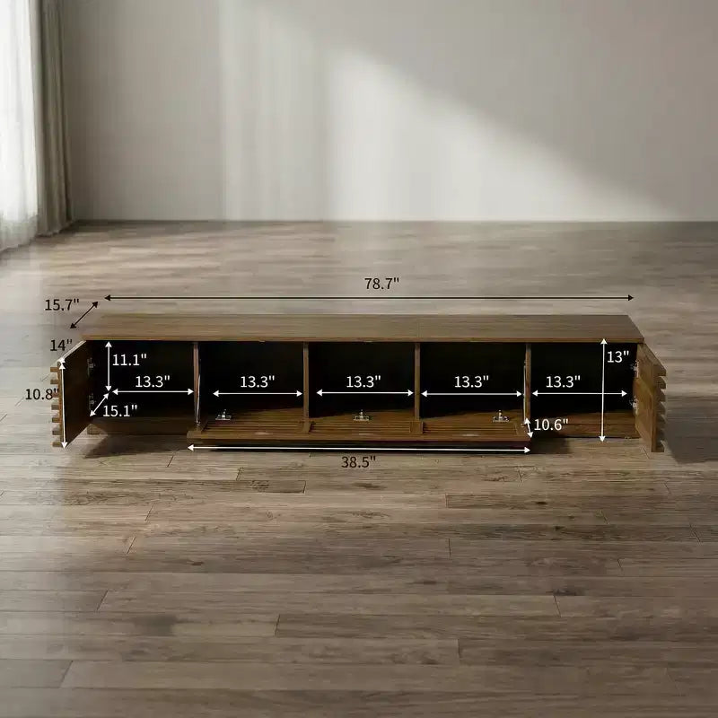 JVNOXK 78-inch Modern TV Stand accommodates TVs up to 85 inches, featuring cable management, the centerpiece of your living room