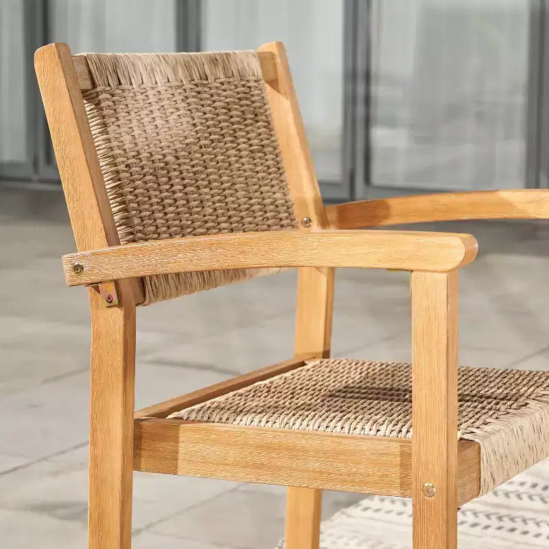 GDFStudio Mircea Outdoor Stackable Eucalyptus Wood and Wicker Dining Chairs (Set of 2)