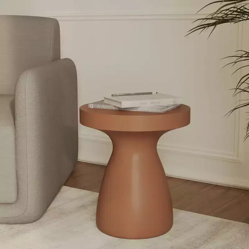 LeisureMod Wisp 16 Round Side Table - Fiberstone Hourglass Pedestal Design, Painted Finish Indoor & Outdoor Accent Table for Living Room and Patio
