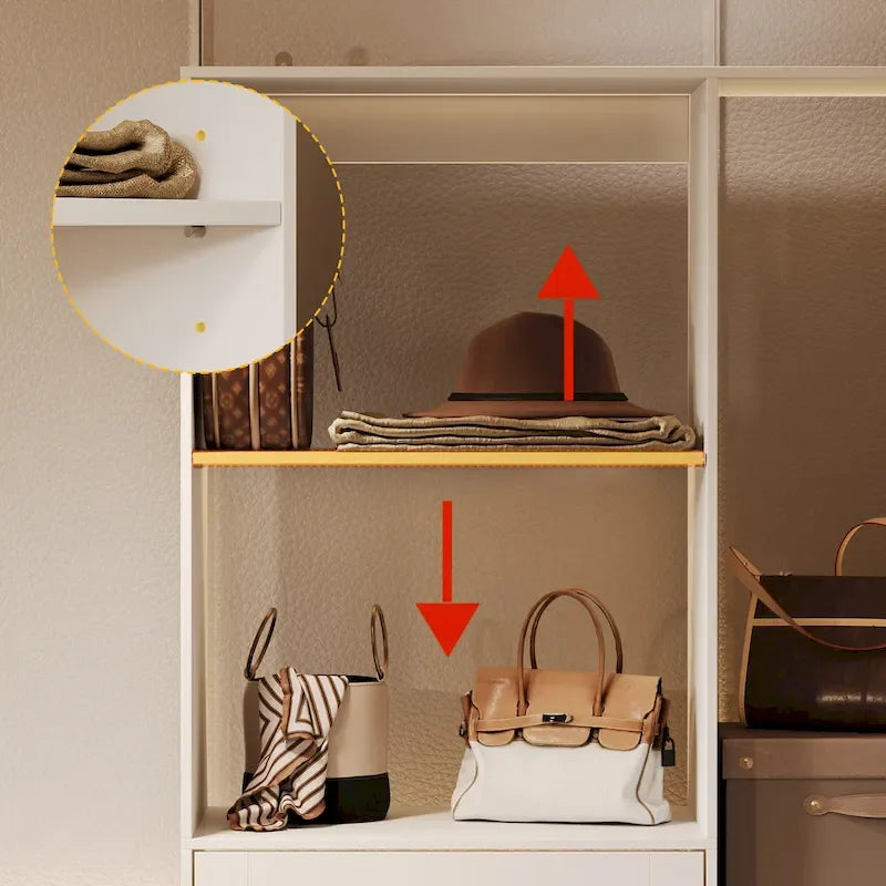 Corner Wardrobe Closet with 2 Hanging Rods, Pants Rack, and Shoe Storage Organizer Armoires