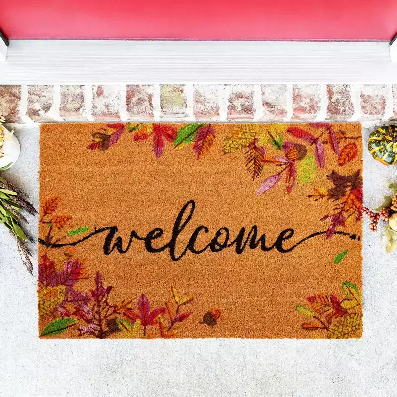 Juvale Autumn Leaves Doormat for Thanksgiving, Coir Welcome Door Mat for Fall Decor, 36L x 24W