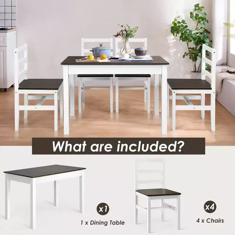 Costway 5pcs Solid Wood Dining Set Kitchen Table & 4 Chair