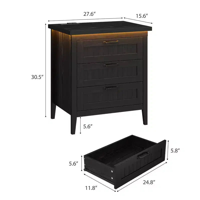 Modern 3/5/6/8 Drawer Dresser w/ LED Light, Small Wooden Nightstand & Chest of Drawers, Storage Organizer Cabinet for Bedroom, Closet & Living Room