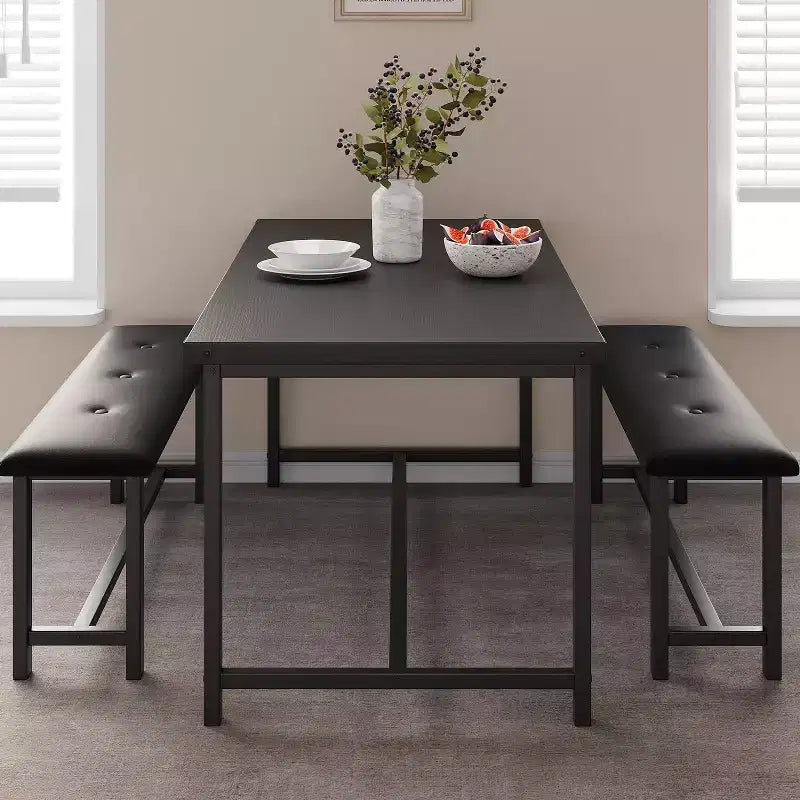 Dining Table Set for 4,Kitchen Table with Benches,Rectangular Dining Room Table Set with 2 Upholstered Benches,3 Piece Dining Table Set for Small Spac