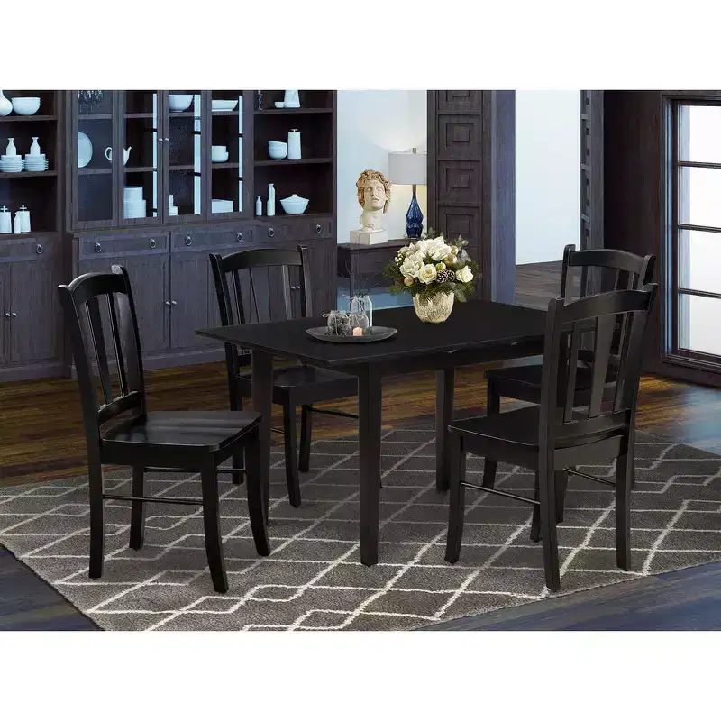 HomeStock 5 Piece Kitchen Table Set Black Finish Dining Table Chairs