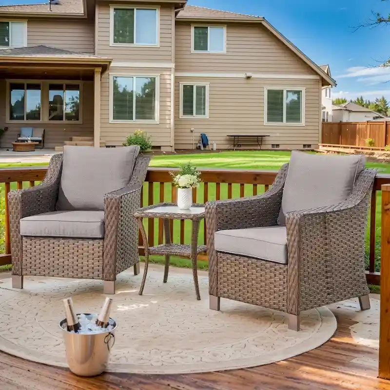 PE Rattan Wicker Chairs with Side Table - Brown