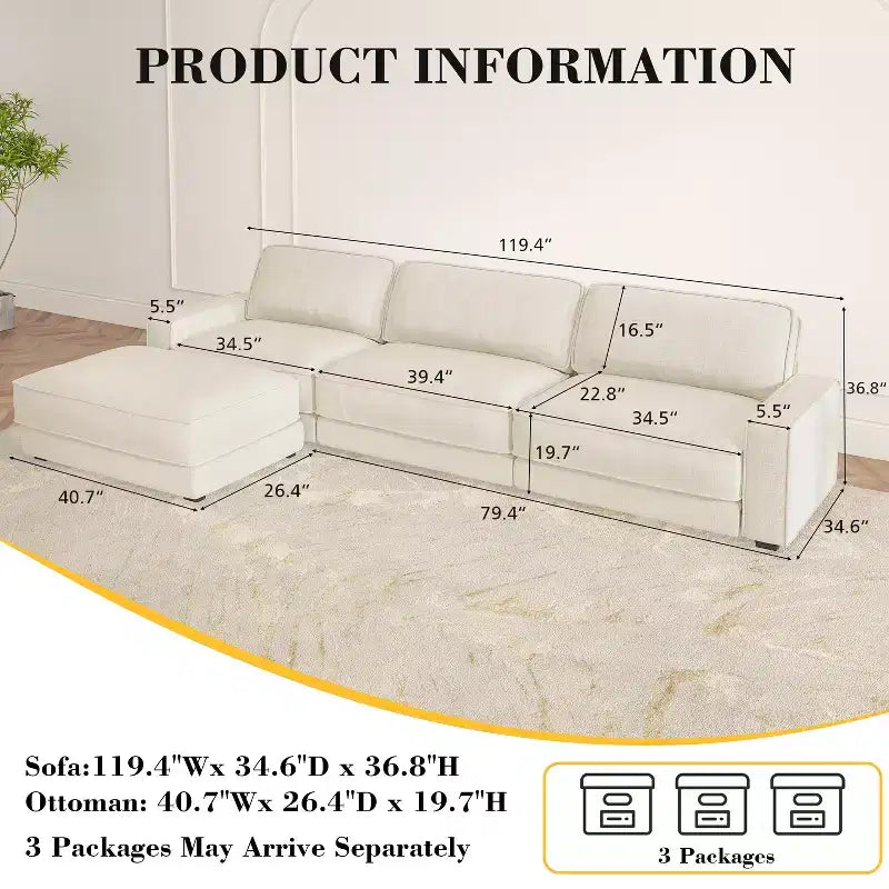 Dyonery Cloud Modular Sectional Sofa Couch with Ottomans,L/U-Shaped Couch,Minimalist Wide Deep Seat Comfy Convertible Couches for LivingRoom