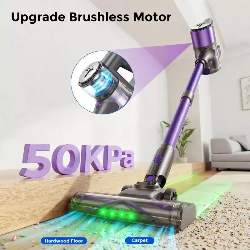 Teendow Cordless Vacuum Cleaner50KPa Lightweight Stick Vacuum, 300W Brushless Motor,Self-Standing Design,Hardwood Floor Vacuum for Pet Hair,Carpet