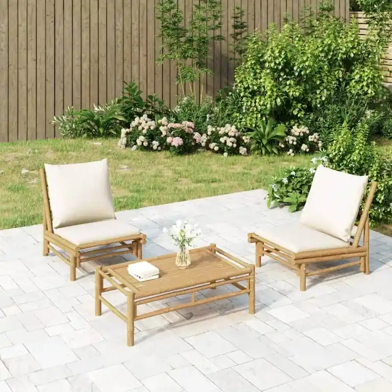 vidaXL 3/4/5 Piece Patio Lounge Set with Dark Gray Cushions Bamboo - 39.4 x 21.7 x 13