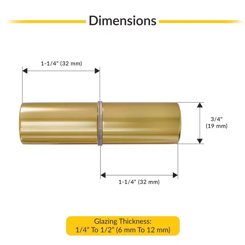 Brixwell BSK112BR Cylinder Style Back To Back Shower Door Knob For 1/4 to 1/2 (6 to 12mm) Glazing Thickness Polished Brass Finish
