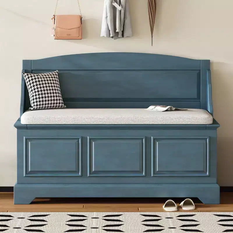 Whisen 41.7L x 17.9W Retro Shoe Storage Bench with Safe Soft-Close Devices, Storage Chest with Hidden Storage and Cushion