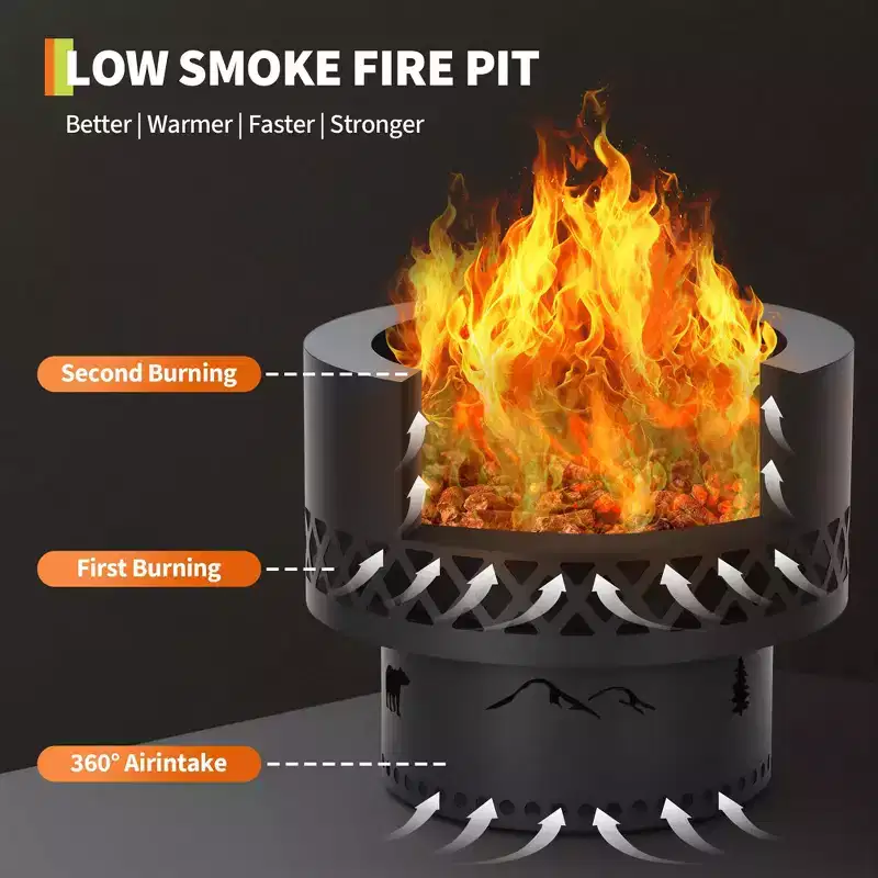 Smokeless Fire Pit Wood Burning Firepit Table - Removable Ash Pan & Dust Bag Included - Outdoor Fireplace for Patio,Camping,Bonfire, Backyard BBQ