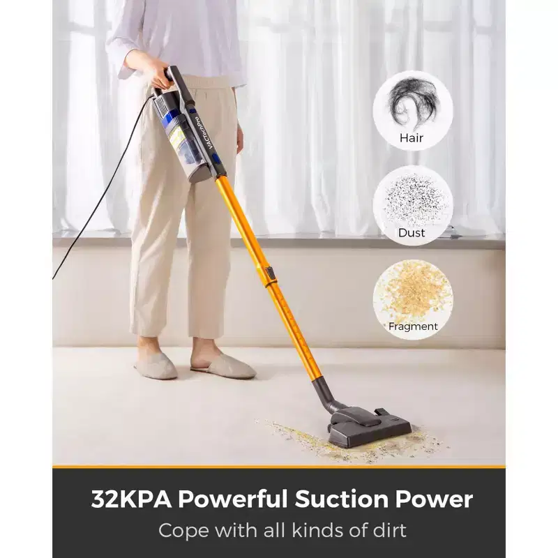 Wired vacuum cleaner with dual handle design, with 800ml trash can, suitable for standing vacuum cleaners on hard floors