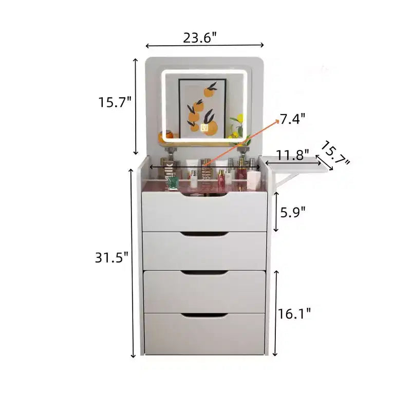 Okak Vanity Table and Chair Set with Mirror, 3 in 1 Vanity Desk with Plip Top Mirror, Small Make Up Vanity Set with Visible Glass Desktop