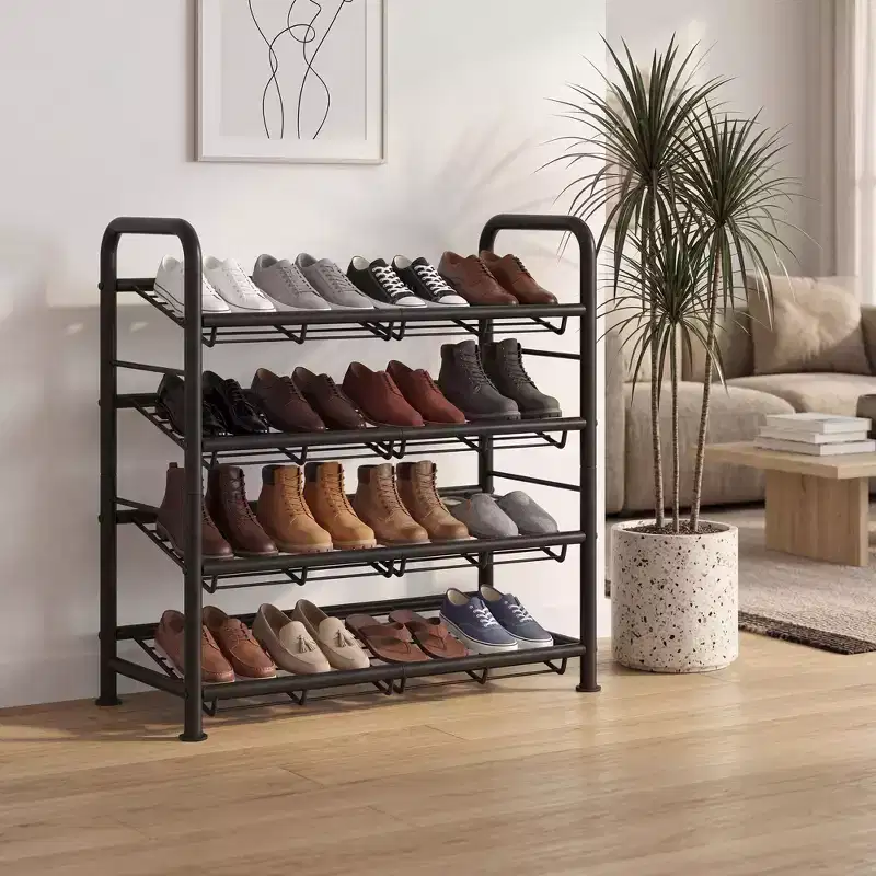 Slim Adjustable Shoe Rack with Metal Frame and Fabric Shelves - Space-Saving Shoe Storage Organizer for Entryway and Bedroom